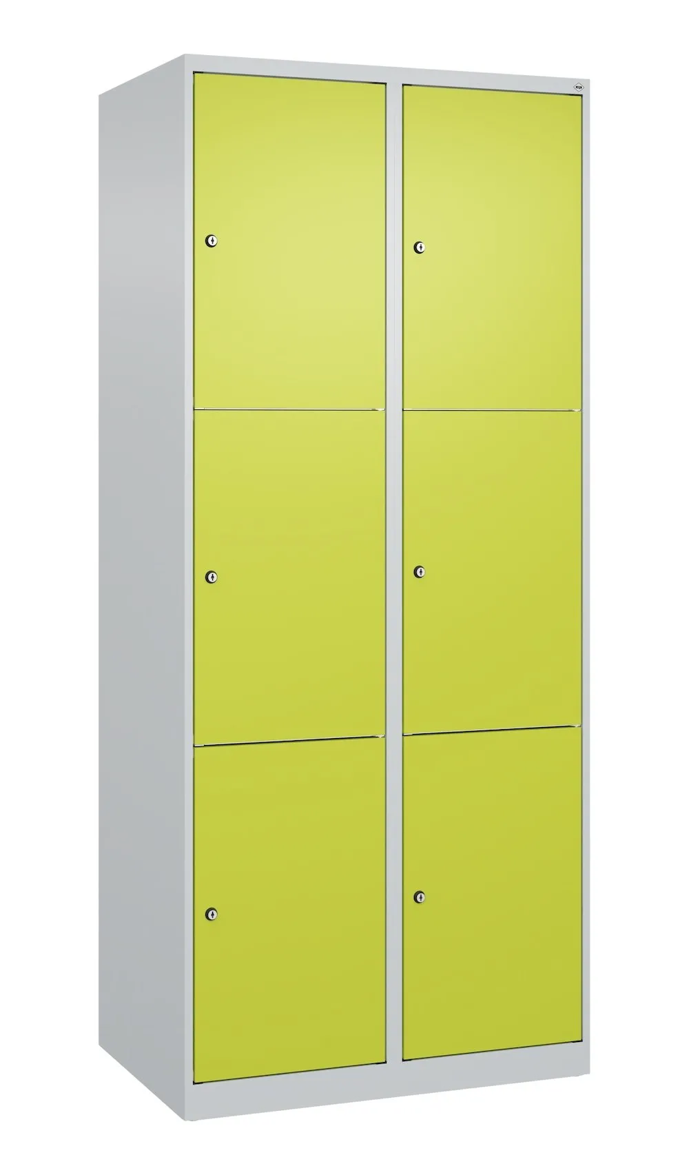 C+P Schließfachschränke Classic PLUS  | 6 Abteile | HxBxT 185x80x50cm | Zylinderschloss | Stahl | Lichtgrau/Clowngrün