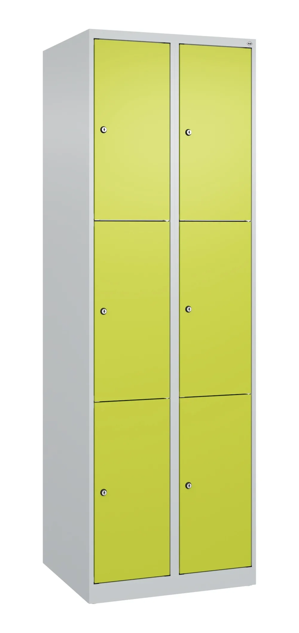 C+P Schließfachschränke Classic PLUS  | 6 Abteile | HxBxT 185x60x50cm | Zylinderschloss | Stahl | Lichtgrau/Clowngrün