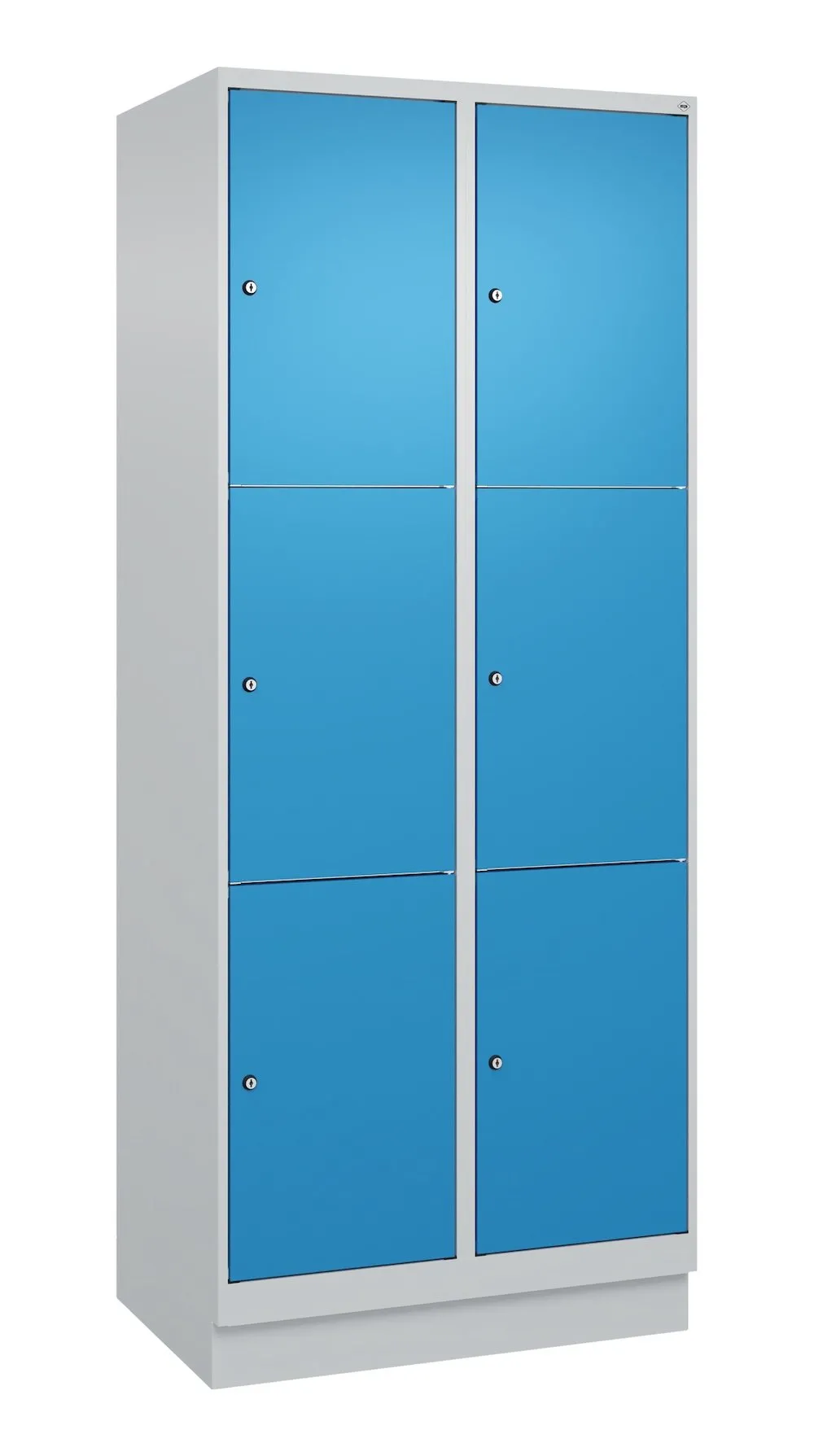 C+P Schließfachschränke Classic PLUS mit Sockel | 6 Abteile | HxBxT 195x80x50cm | Zylinderschloss | Stahl | Lichtgrau/Lichtblau