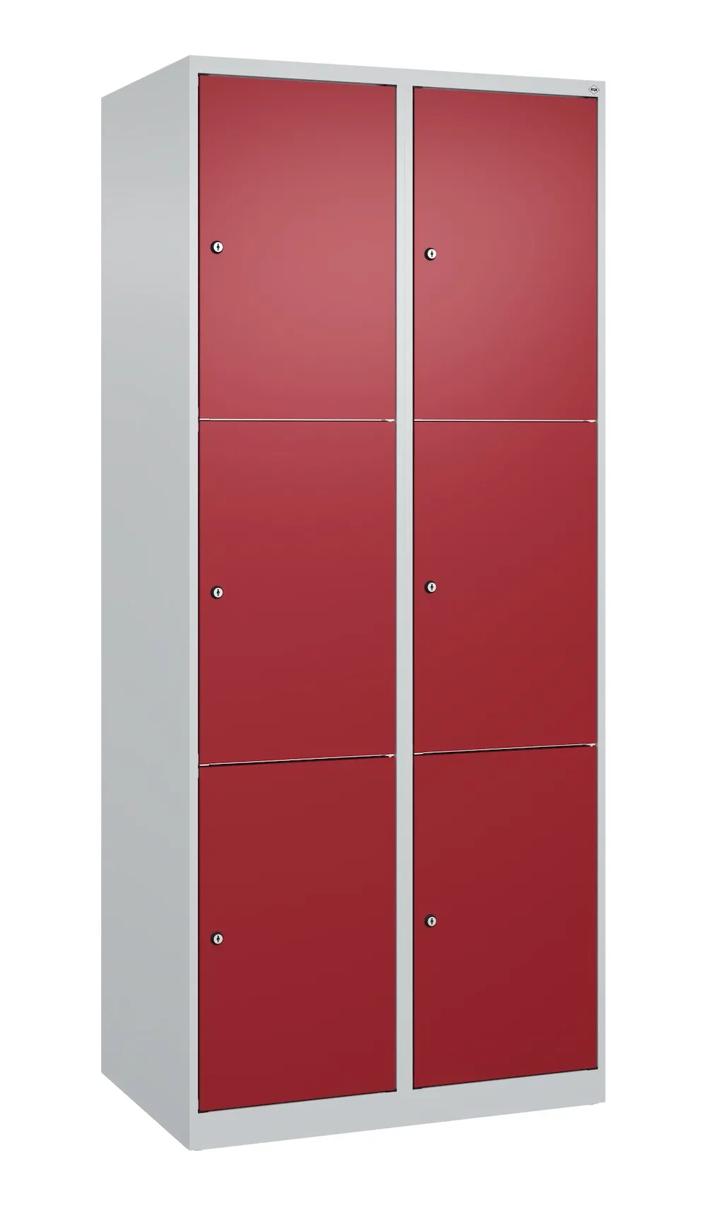 C+P Schließfachschränke Classic PLUS | 6 Abteile | HxBxT 185x80x50cm | Zylinderschloss | Stahl | Lichtgrau/Rubinrot