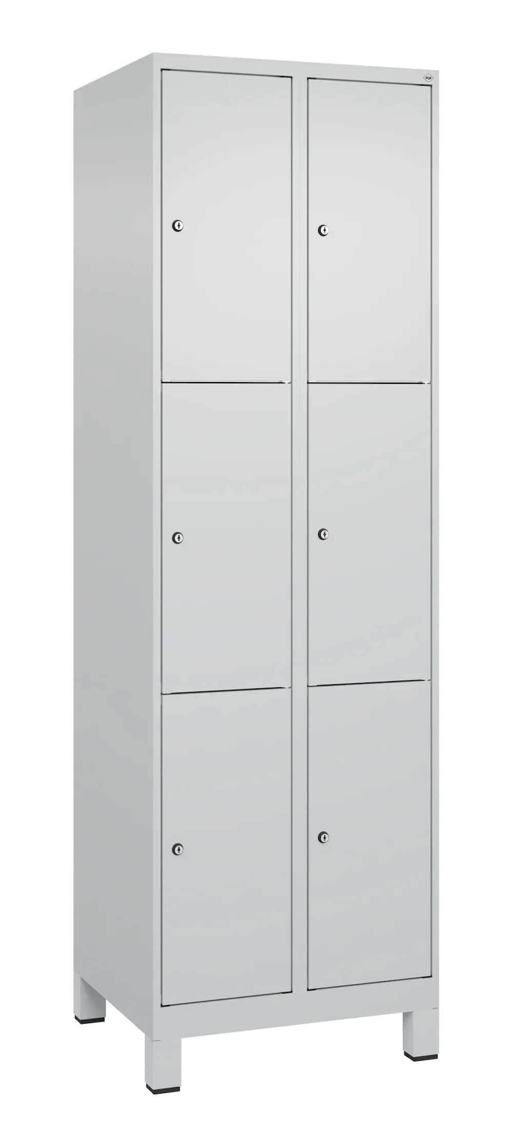 C+P Schließfachschränke Classic PLUS mit Füßen | 6 Abteile | HxBxT 195x60x50cm | Zylinderschloss | Stahl | Lichtgrau/Lichtgrau