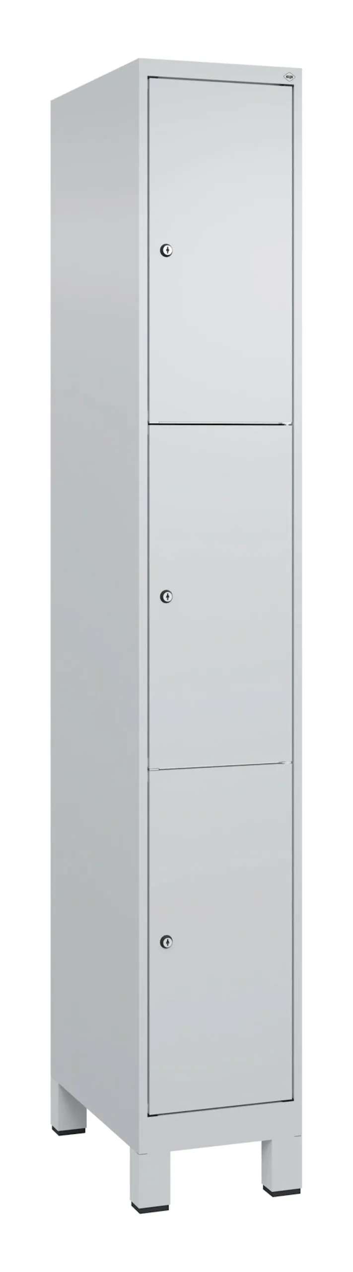 C+P Schließfachschränke Classic PLUS mit Füßen | 3 Abteile | HxBxT 195x30x50cm | Zylinderschloss | Stahl | Lichtgrau/Lichtgrau