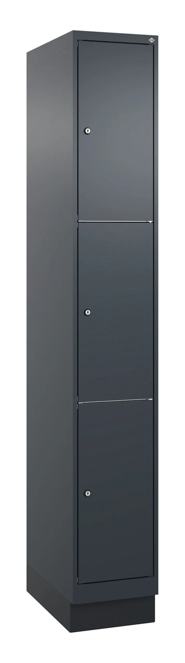 C+P Schließfachschränke Classic PLUS mit Sockel | 3 Abteile | HxBxT 195x30x50cm | Zylinderschloss | Stahl | Anthrazitgrau/Anthrazitgrau