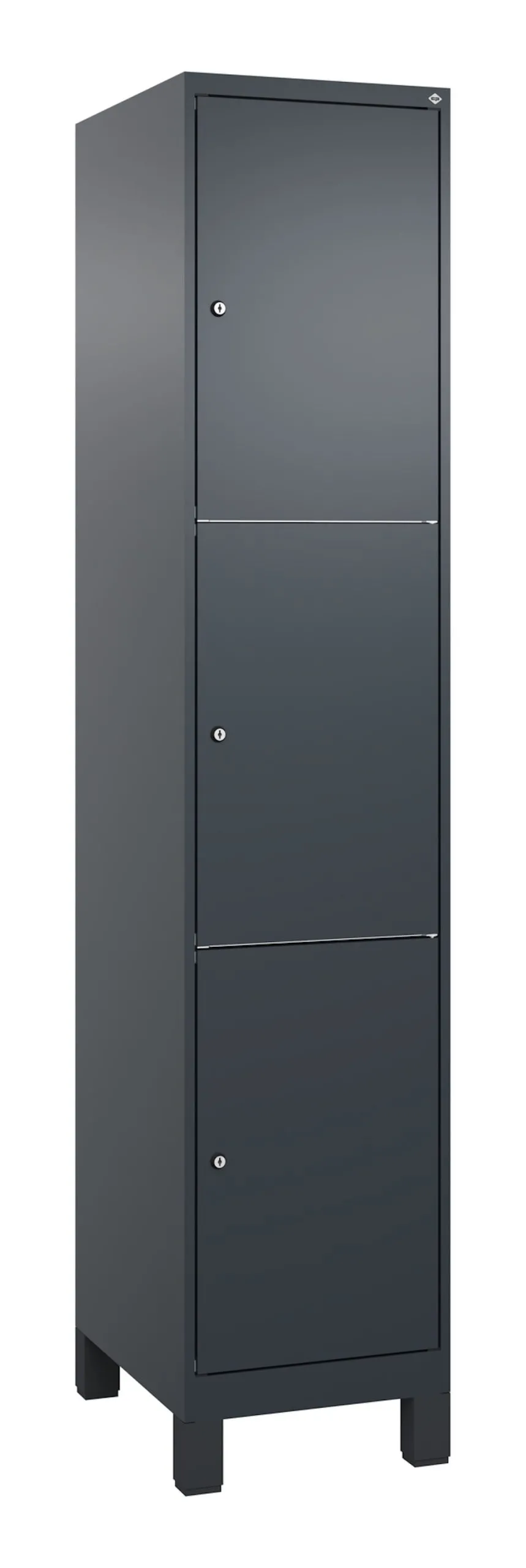 C+P Schließfachschränke Classic PLUS mit Füßen | 3 Abteile | HxBxT 195x40x50cm | Zylinderschloss | Stahl | Anthrazitgrau/Anthrazitgrau