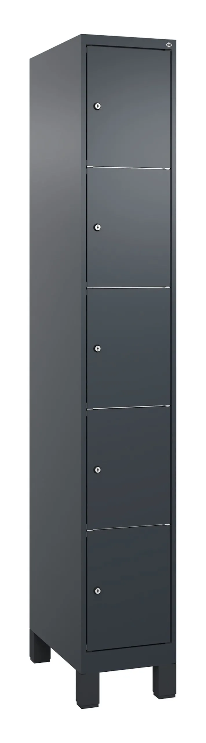 C+P Schließfachschränke Classic PLUS mit Füßen | 5 Abteile | HxBxT 195x30x50cm | Zylinderschloss | Stahl | Anthrazitgrau/Anthrazitgrau