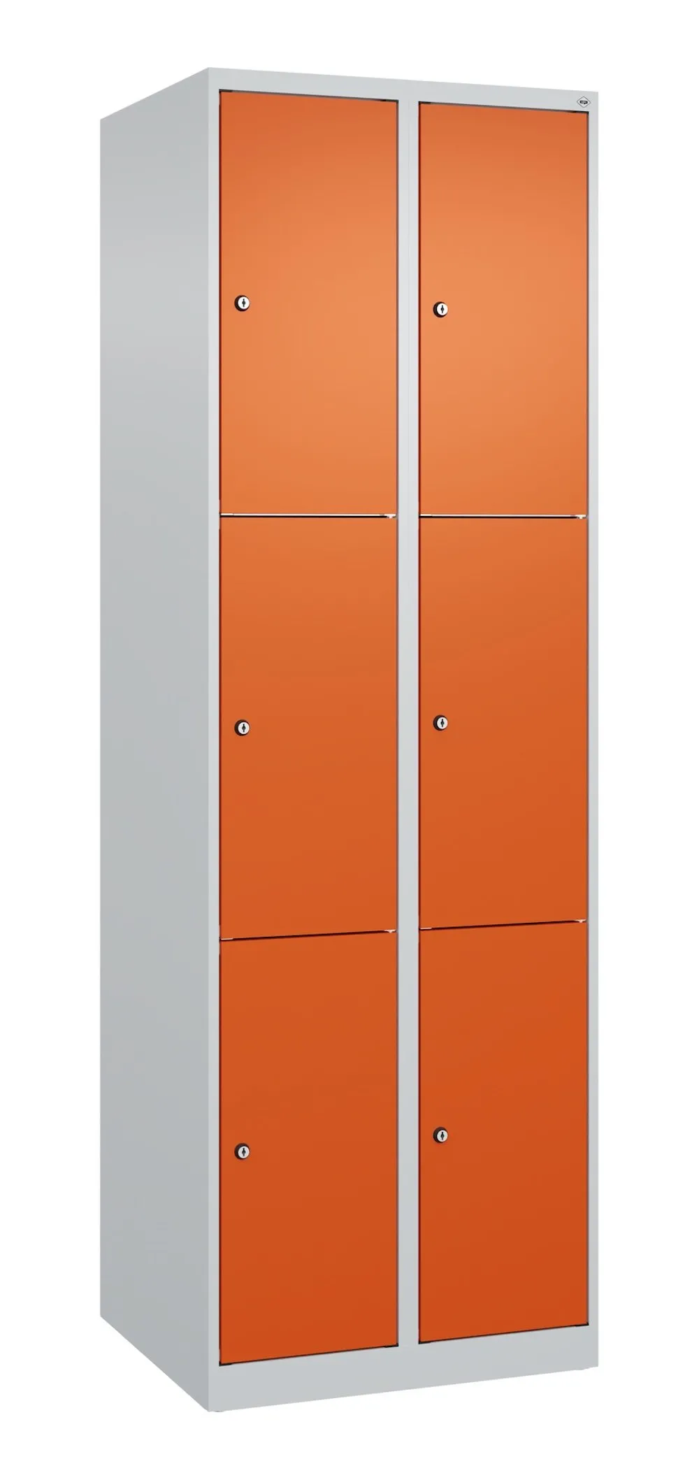C+P Schließfachschränke Classic PLUS  | 6 Abteile | HxBxT 185x60x50cm | Zylinderschloss | Stahl | Lichtgrau/Reinorange