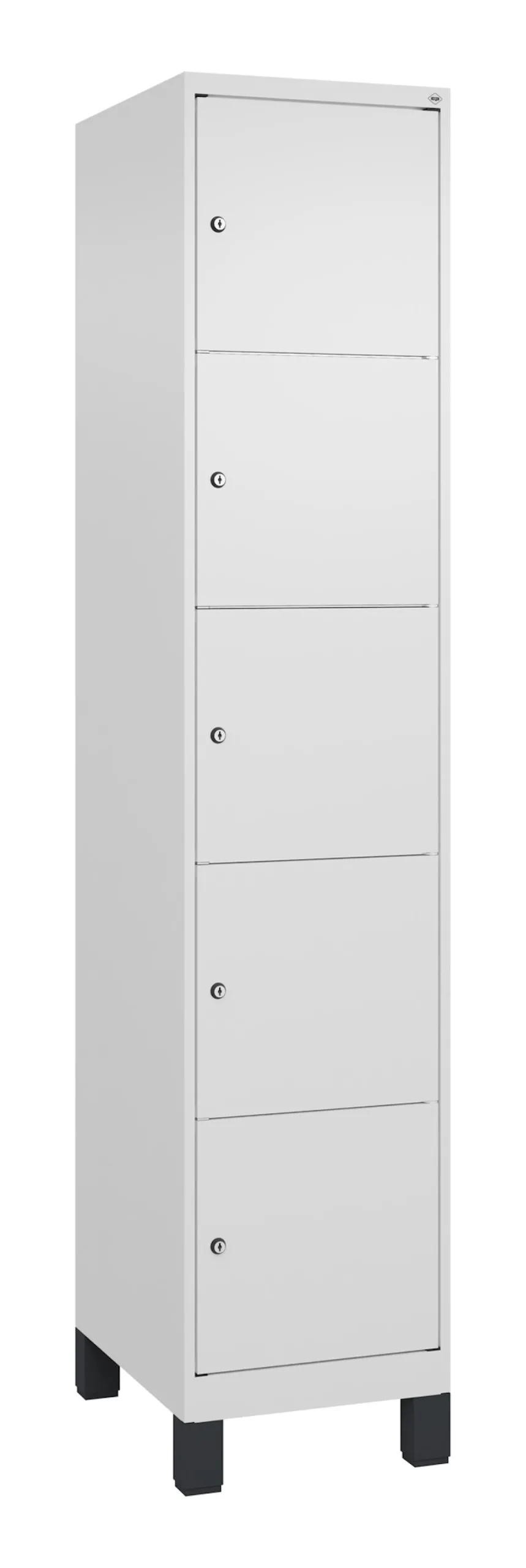 C+P Schließfachschränke Classic PLUS mit Füßen | 5 Abteile | HxBxT 195x40x50cm | Zylinderschloss | Stahl | Verkehrsweiß/Verkehrsweiß