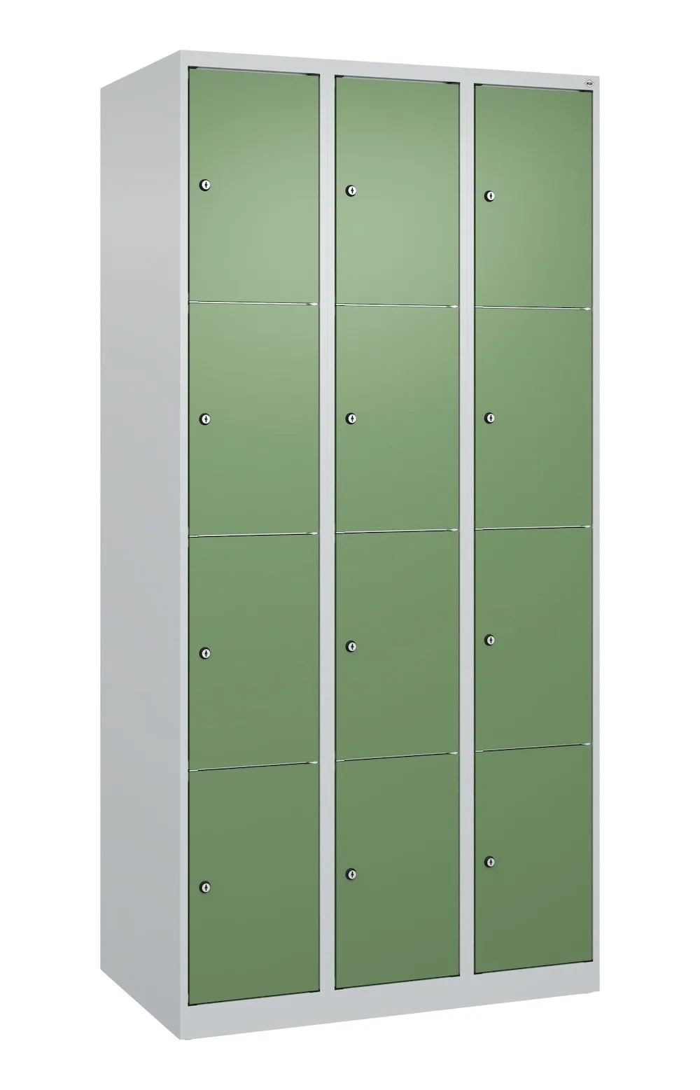 C+P Schließfachschränke Classic PLUS  | 12 Abteile | HxBxT 185x90x50cm | Zylinderschloss | Stahl | Lichtgrau/Resedagrün