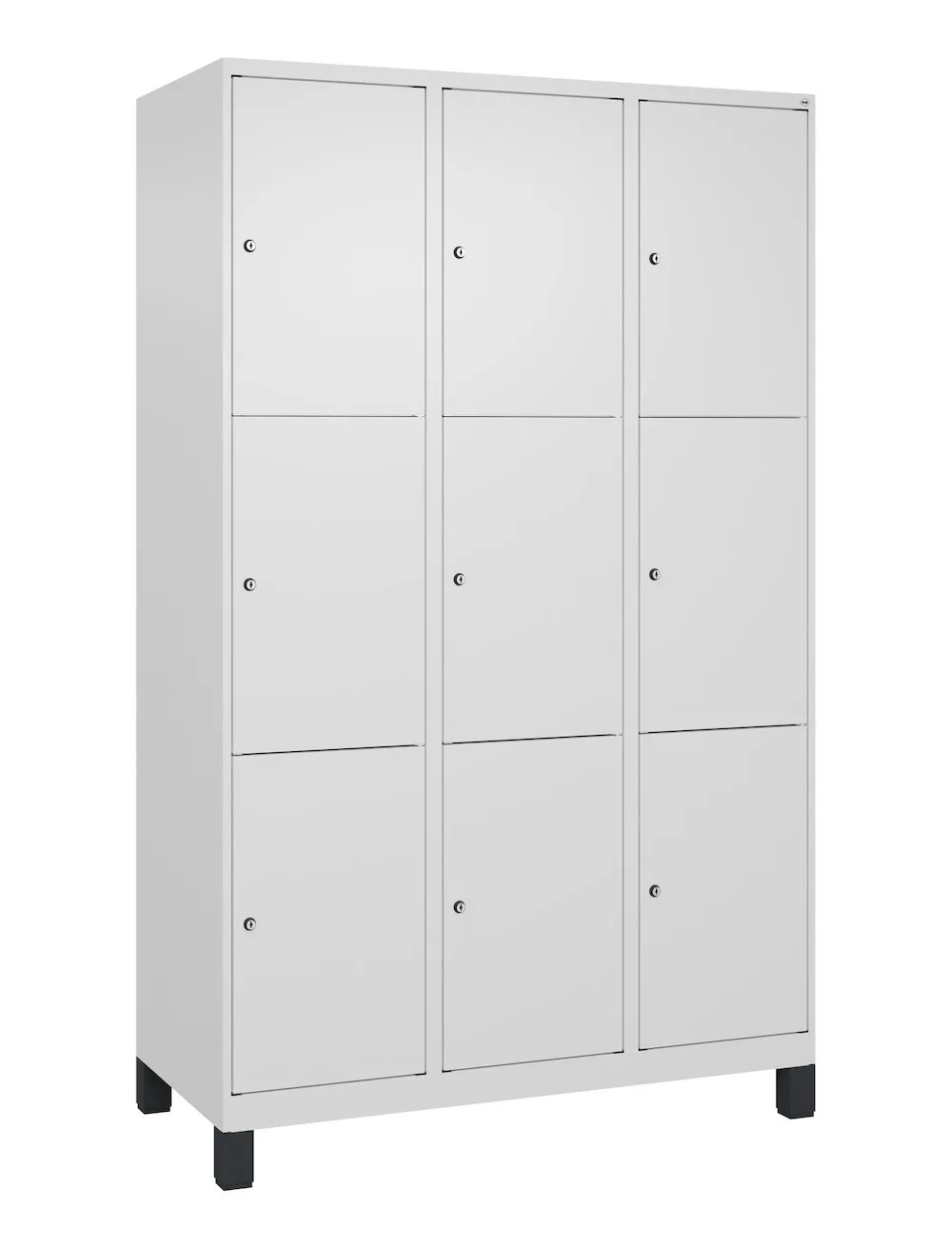 C+P Schließfachschränke Classic PLUS mit Füßen | 9 Abteile | HxBxT 195x120x50cm | Zylinderschloss | Stahl | Verkehrsweiß/Verkehrsweiß