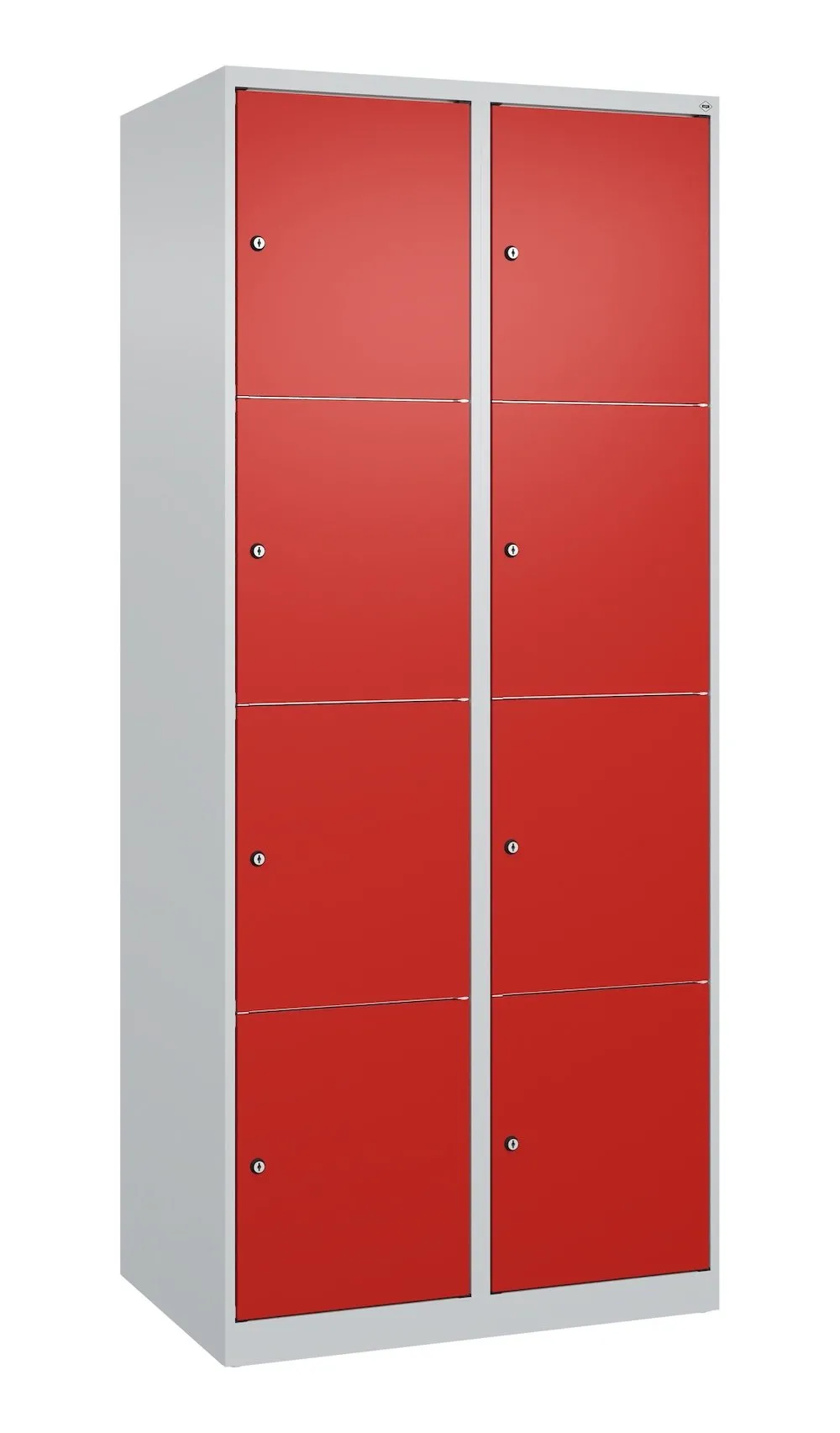C+P Schließfachschränke Classic PLUS | 8 Abteile | HxBxT 185x80x50cm | Zylinderschloss | Stahl | Lichtgrau/Verkehrsrot