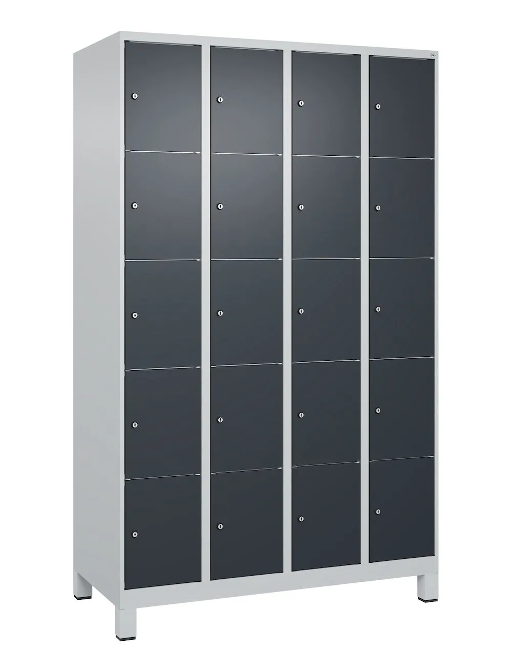 C+P Schließfachschränke Classic PLUS mit Füßen | 20 Abteile | HxBxT 195x120x50cm | Zylinderschloss | Stahl | Lichtgrau/Anthrazitgrau