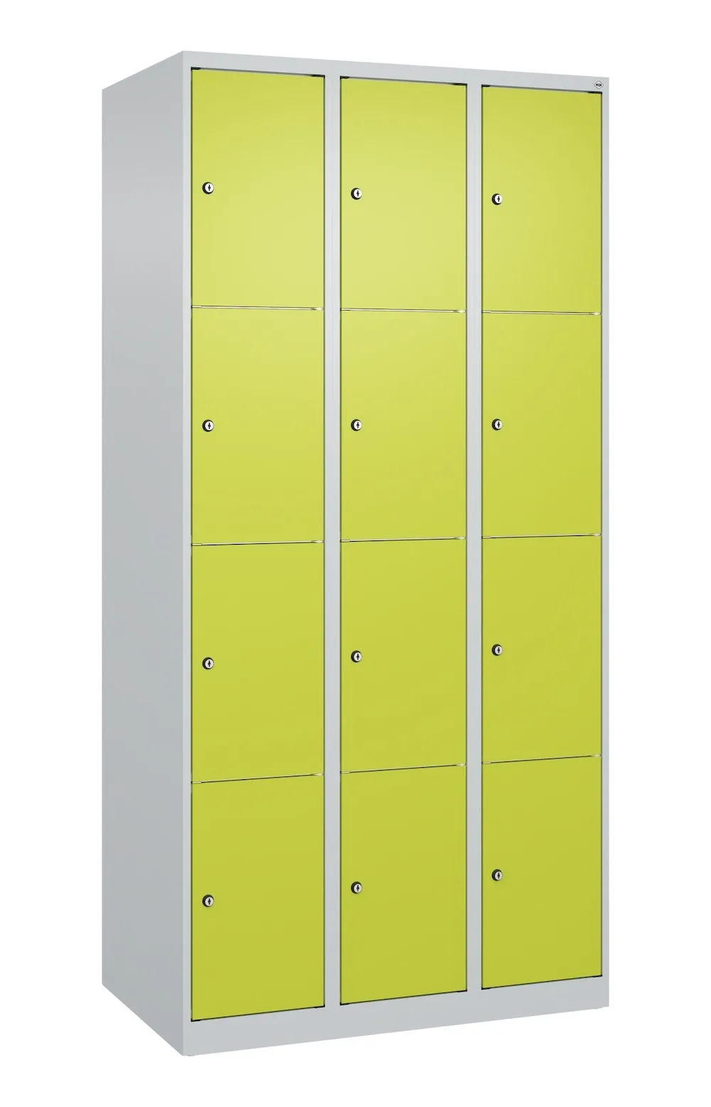 C+P Schließfachschränke Classic PLUS  | 12 Abteile | HxBxT 185x90x50cm | Zylinderschloss | Stahl | Lichtgrau/Clowngrün