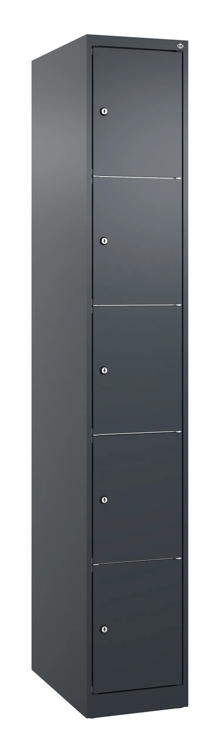 C+P Schließfachschränke Classic PLUS  | 5 Abteile | HxBxT 185x30x50cm | Zylinderschloss | Stahl | Anthrazitgrau/Anthrazitgrau