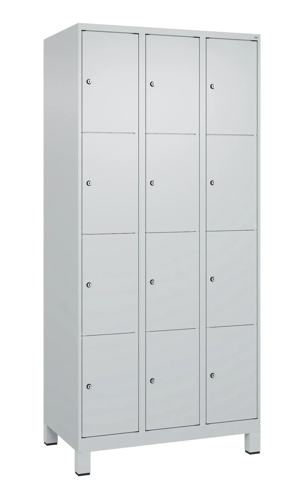 C+P Schließfachschränke Classic PLUS mit Füßen | 12 Abteile | HxBxT 195x90x50cm | Zylinderschloss | Stahl | Lichtgrau/Lichtgrau