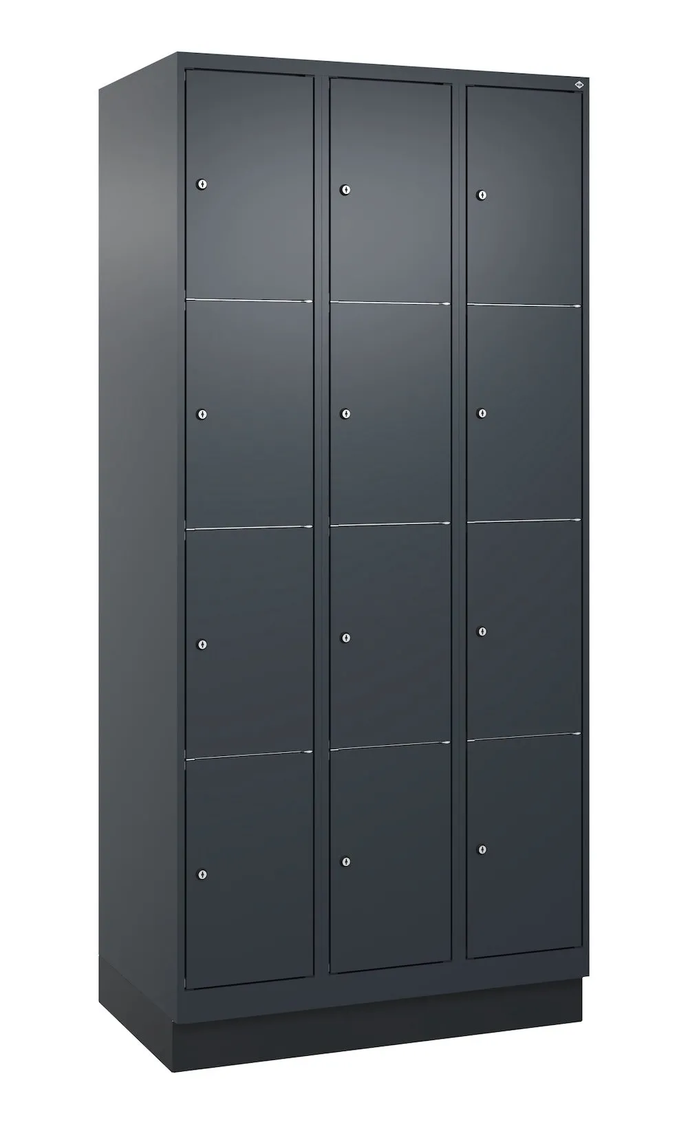 C+P Schließfachschränke Classic PLUS mit Sockel | 12 Abteile | HxBxT 195x90x50cm | Zylinderschloss | Stahl | Anthrazitgrau/Anthrazitgrau