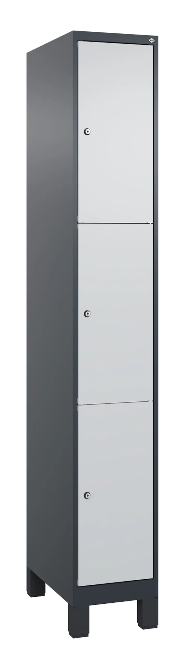 C+P Schließfachschränke Classic PLUS mit Füßen | 3 Abteile | HxBxT 195x30x50cm | Zylinderschloss | Stahl | Anthrazitgrau/Lichtgrau