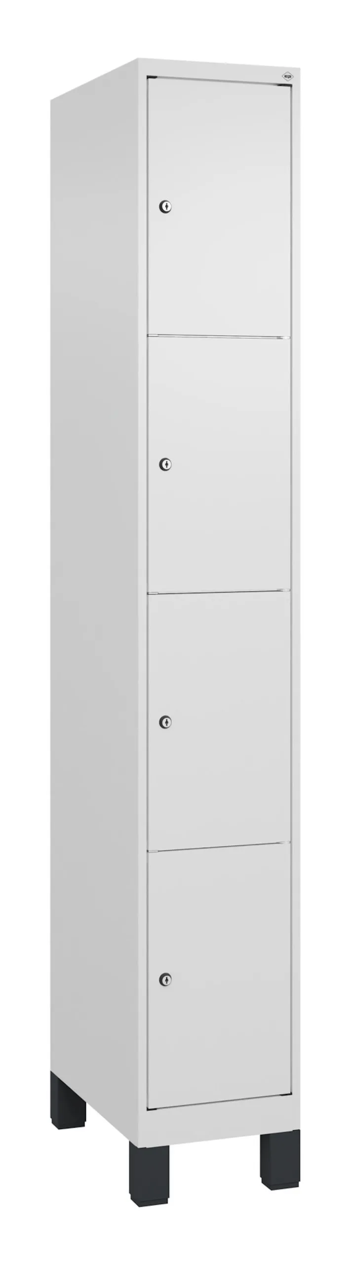 C+P Schließfachschränke Classic PLUS mit Füßen | 4 Abteile | HxBxT 195x30x50cm | Zylinderschloss | Stahl | Verkehrsweiß/Verkehrsweiß