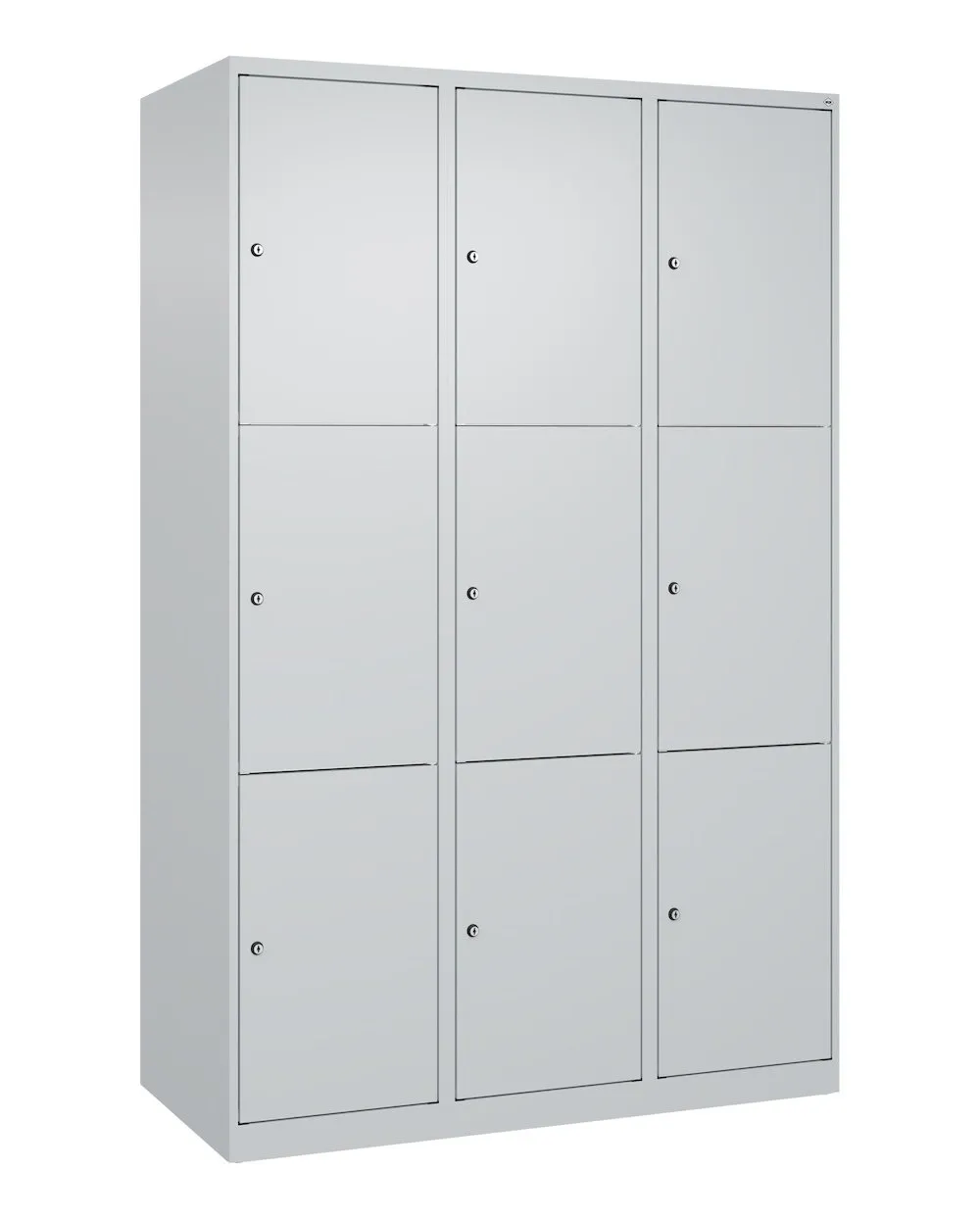 C+P Schließfachschränke Classic PLUS | 9 Abteile | HxBxT 185x120x50cm | Zylinderschloss | Stahl | Lichtgrau/Lichtgrau