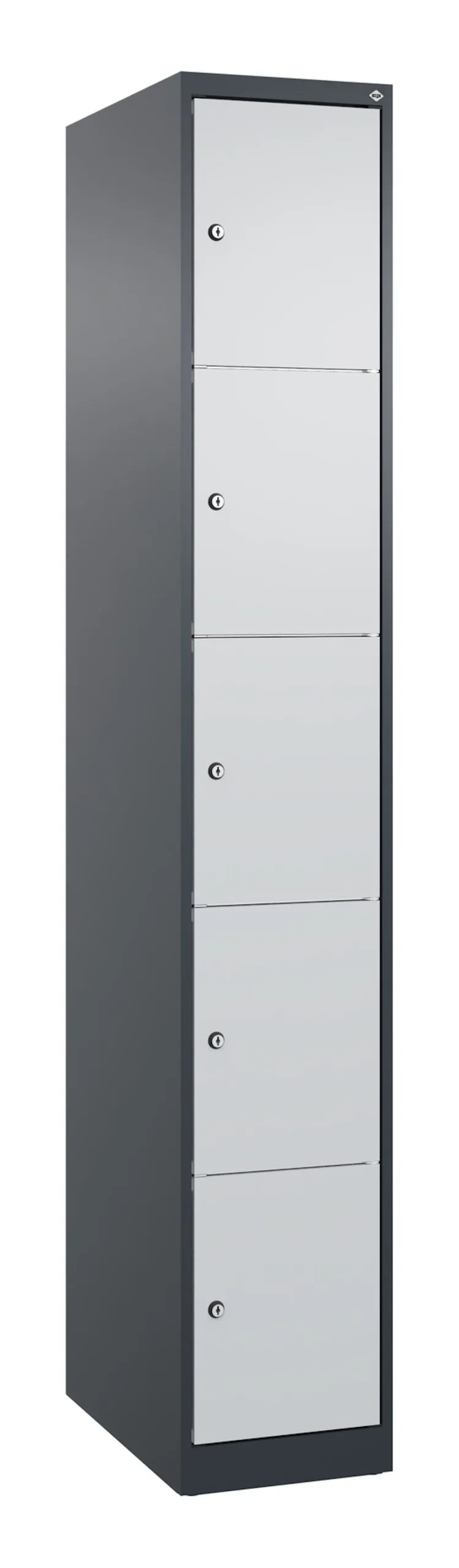 C+P Schließfachschränke Classic PLUS  | 5 Abteile | HxBxT 185x30x50cm | Zylinderschloss | Stahl | Anthrazitgrau/Lichtgrau
