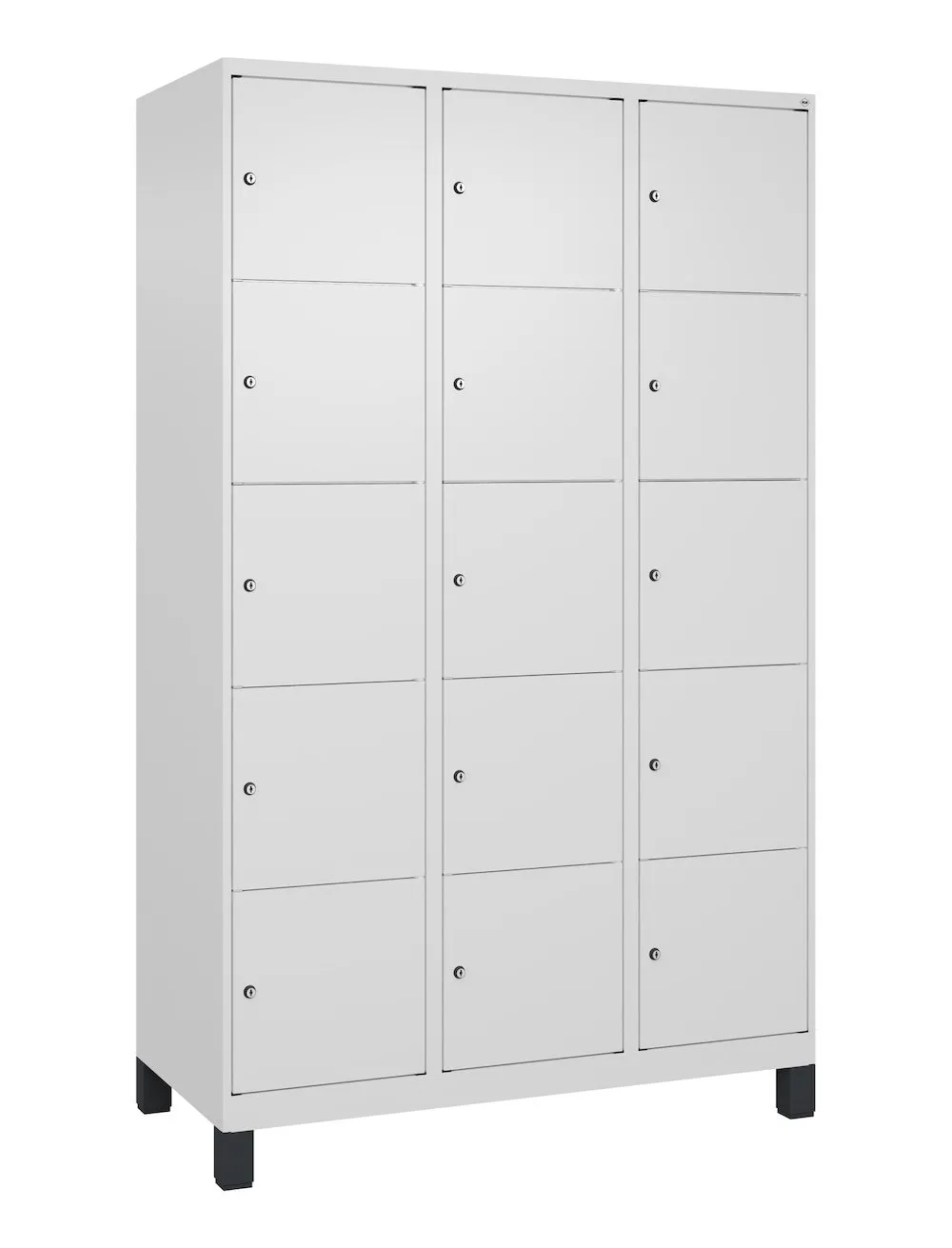 C+P Schließfachschränke Classic PLUS mit Füßen | 15 Abteile | HxBxT 195x120x50cm | Zylinderschloss | Stahl | Verkehrsweiß/Verkehrsweiß