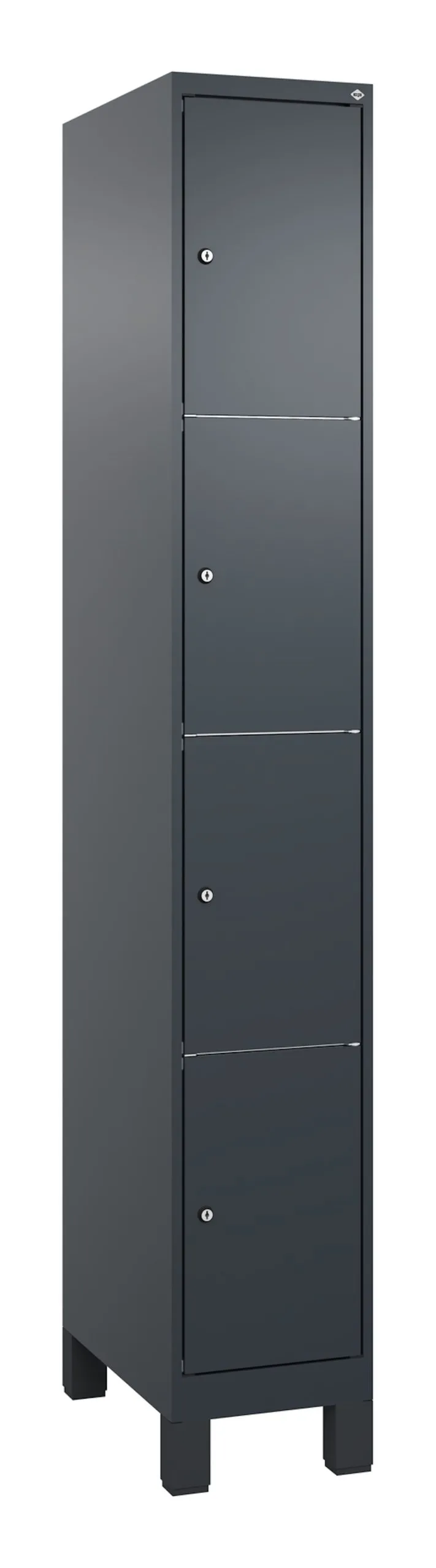 C+P Schließfachschränke Classic PLUS mit Füßen | 4 Abteile | HxBxT 195x30x50cm | Zylinderschloss | Stahl | Anthrazitgrau/Anthrazitgrau