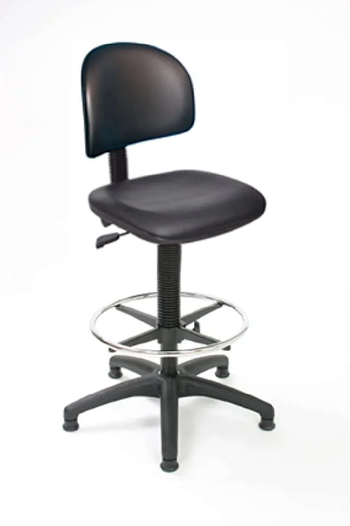 Arbeitsstuhl Arlington mit kleiner Rückenlehne & Sitzneigeverstellung | Sitzhöhe 52-71cm | Ø 61cm | Tragfähigkeit 110kg | Kunstleder-Sitz | Kunststoff-Fußkreuz mit Fußring & Gleiter | mit Asynchron-Mechanik | Schwarz