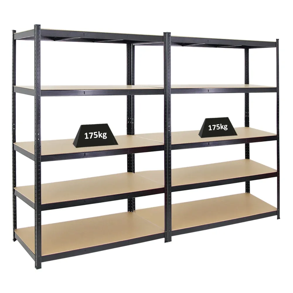 Mega Deal | 2x Schwerlastregal TAURUS | HxBxT 180x120x60cm | Fachlast 175kg | Schwarz