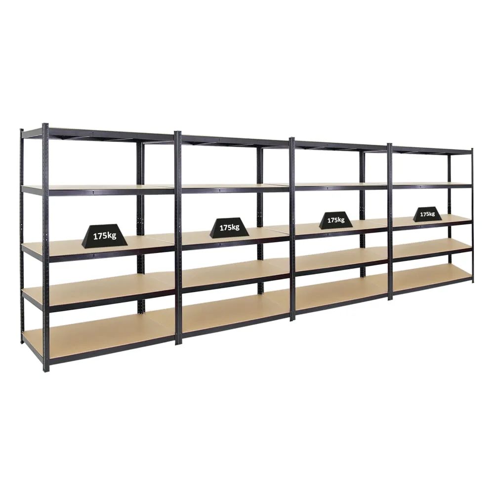 Mega Deal | 4x Schwerlastregal TAURUS | HxBxT 180x120x60cm | Fachlast 175kg | Schwarz