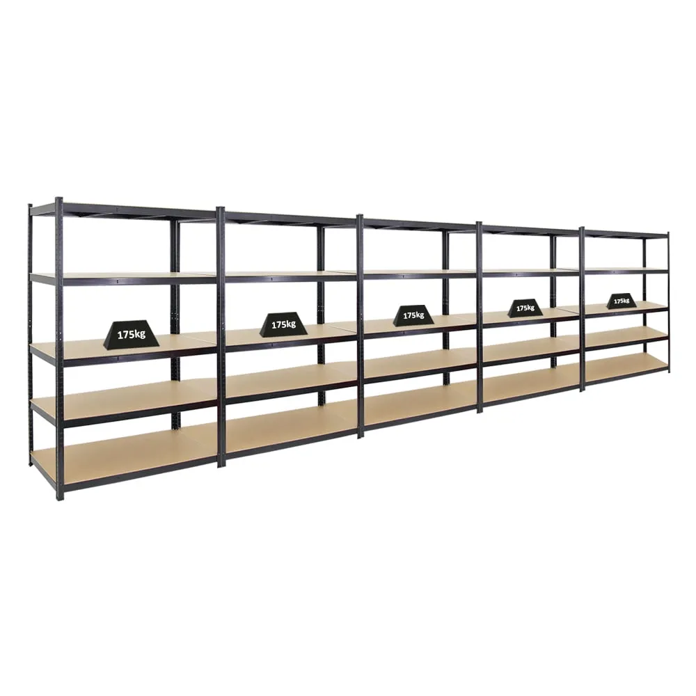 Mega Deal | 5x Schwerlastregal TAURUS | HxBxT 180x120x60cm | Fachlast 175kg | Schwarz