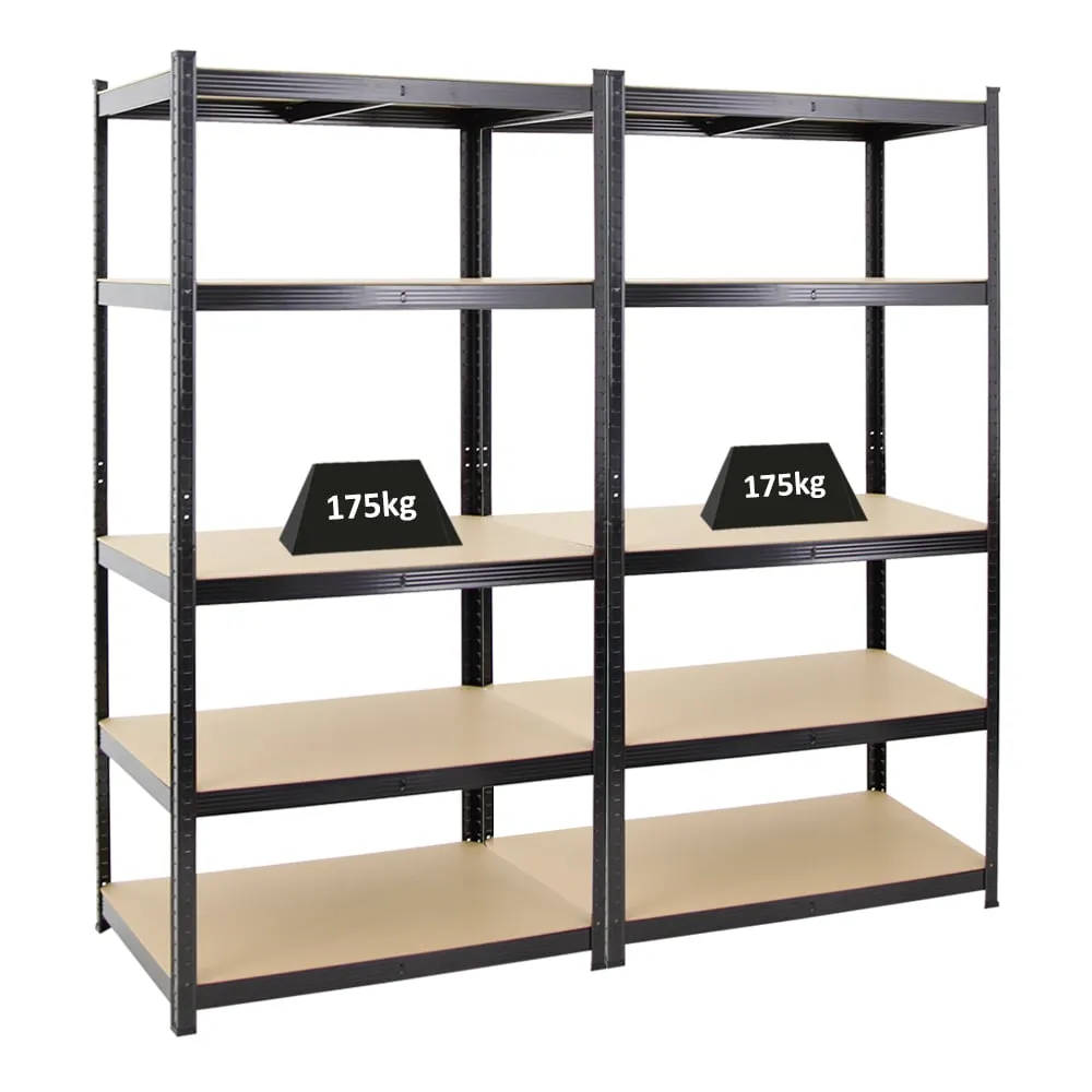 Mega Deal | 2x Schwerlastregal TAURUS | HxBxT 180x90x60cm | Fachlast 175kg | Schwarz