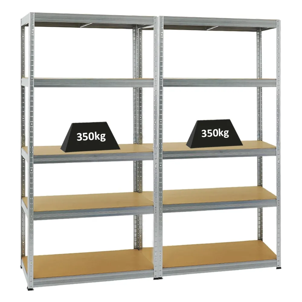 Mega Deal | 2x Schwerlastregal Slim Elephant S | HxBxT 180x90x45 cm | 5 Ebenen | Fachlast 350 kg | Verzinkt