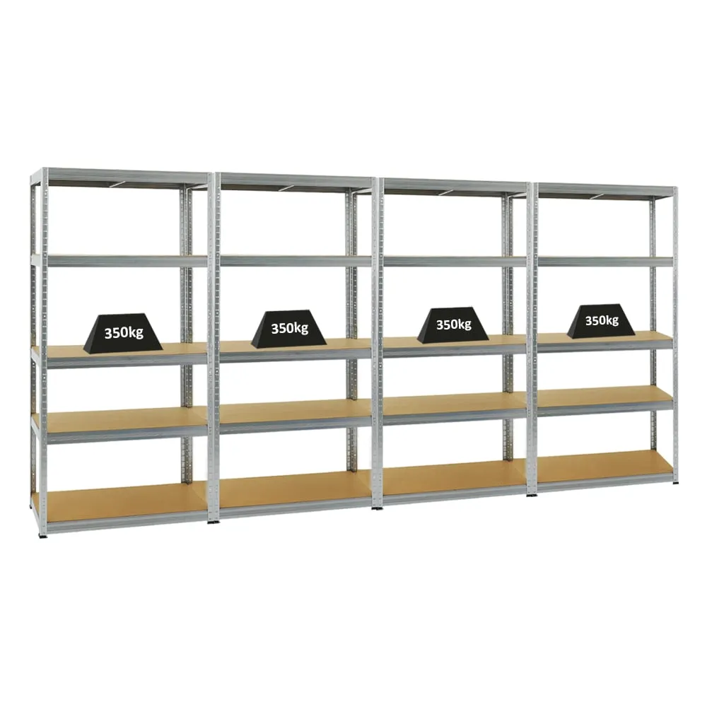 Mega Deal | 4x Schwerlastregal Slim Elephant S | HxBxT 180x90x45 cm | 5 Ebenen | Fachlast 350 kg | Verzinkt