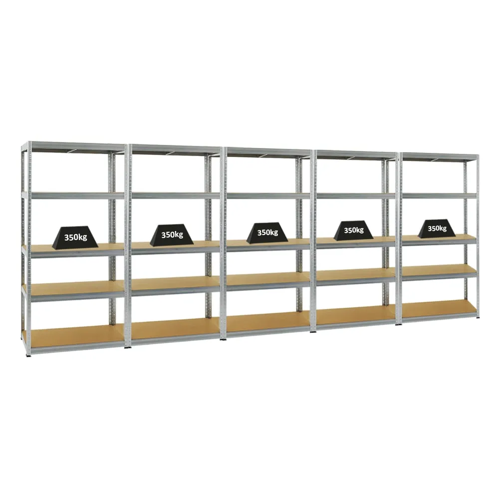 Mega Deal | 5x Schwerlastregal Slim Elephant S | HxBxT 180x90x45 cm | 5 Ebenen | Fachlast 350 kg | Verzinkt