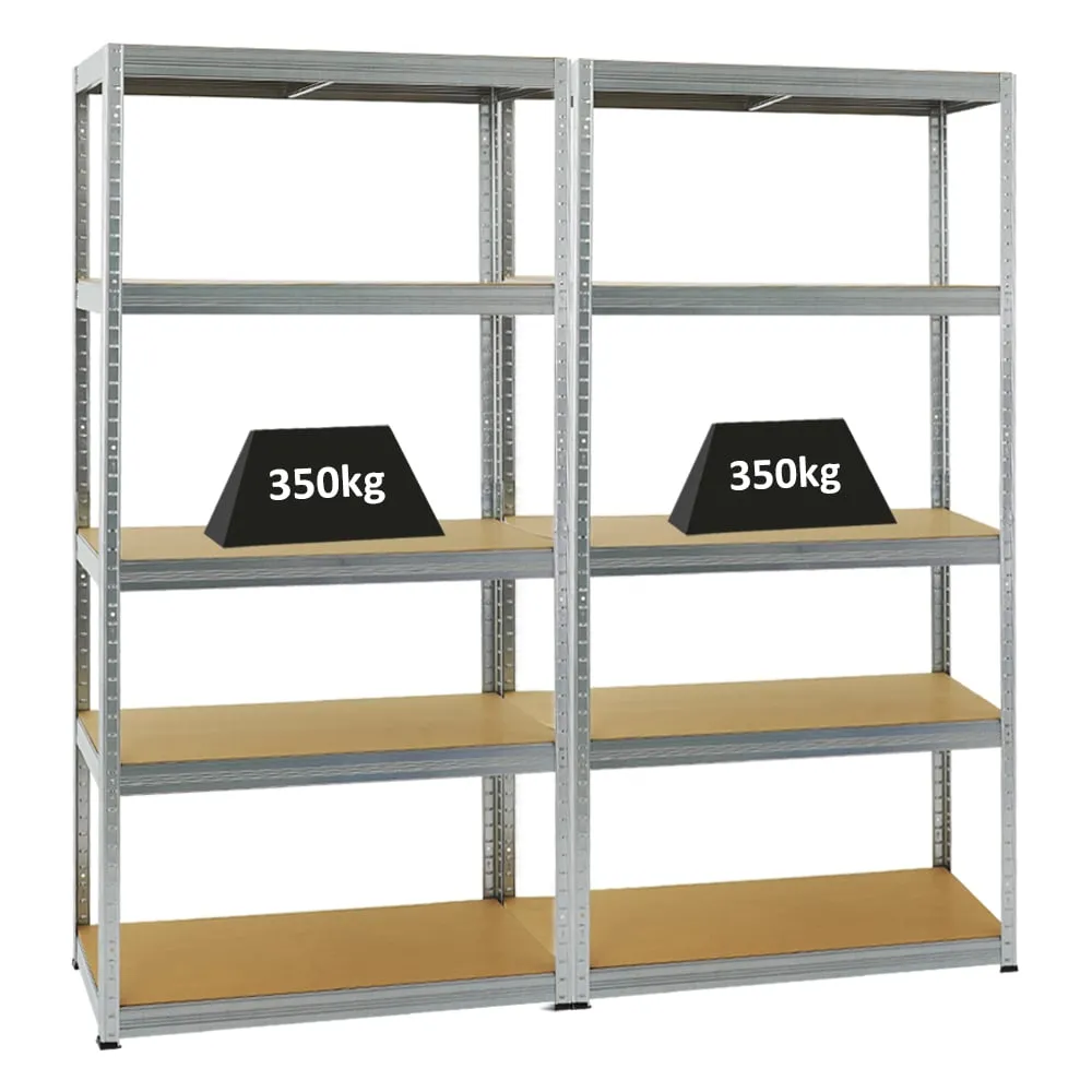 Mega Deal | 2x Schwerlastregal Slim Elephant M | HxBxT 180x90x60 cm | 5 Ebenen | Fachlast 350 kg | Verzinkt