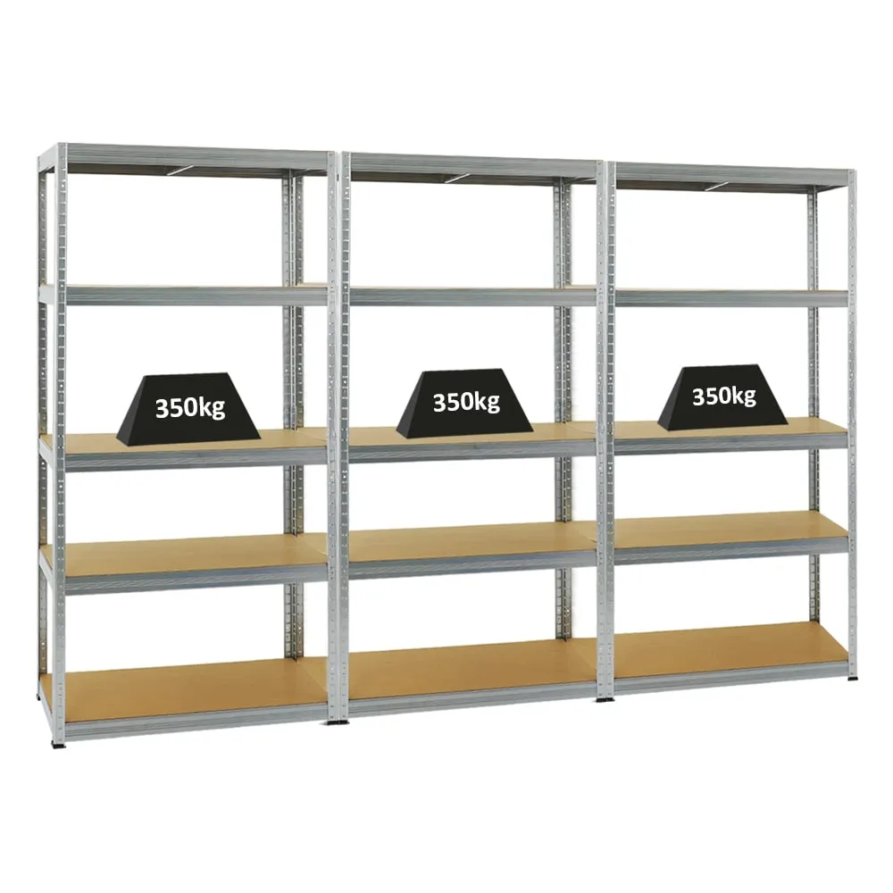 Mega Deal | 3x Schwerlastregal Slim Elephant M | HxBxT 180x90x60 cm | 5 Ebenen | Fachlast 350 kg | Verzinkt