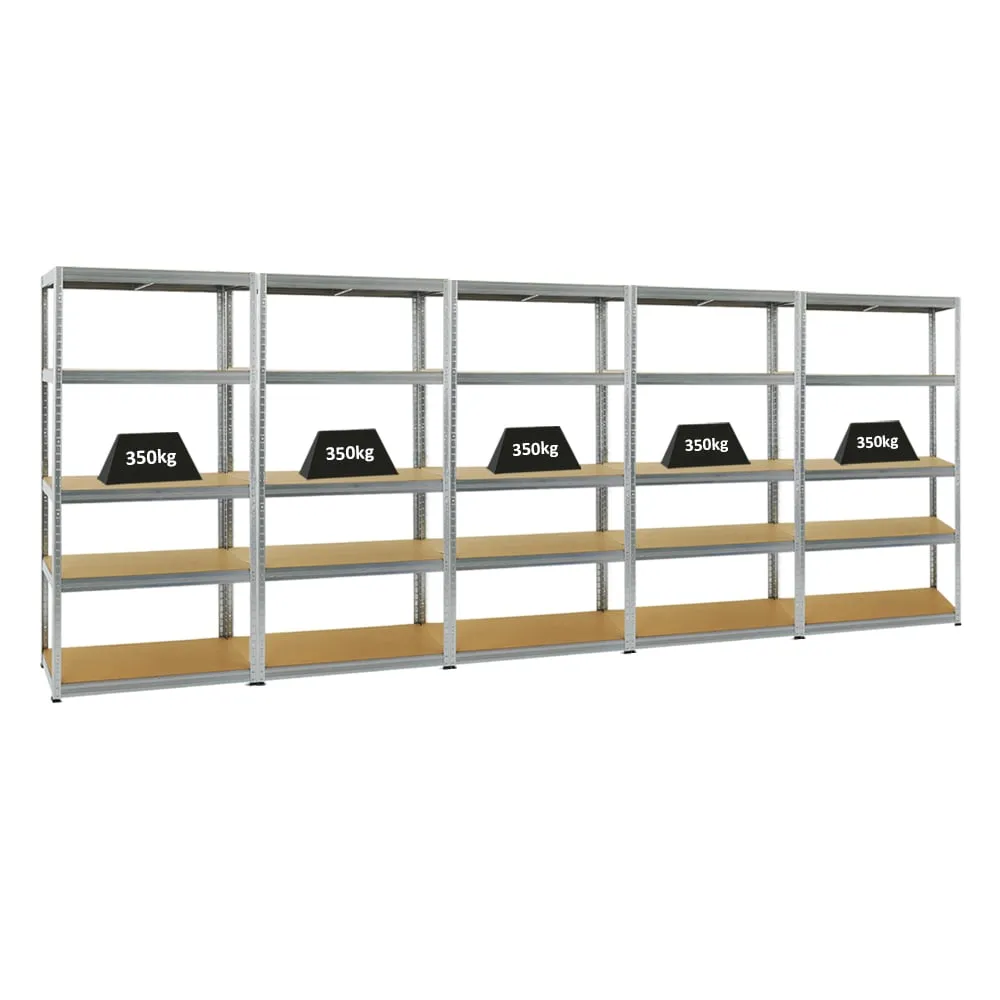 Mega Deal | 5x Schwerlastregal Slim Elephant M | HxBxT 180x90x60 cm | 5 Ebenen | Fachlast 350 kg | Verzinkt