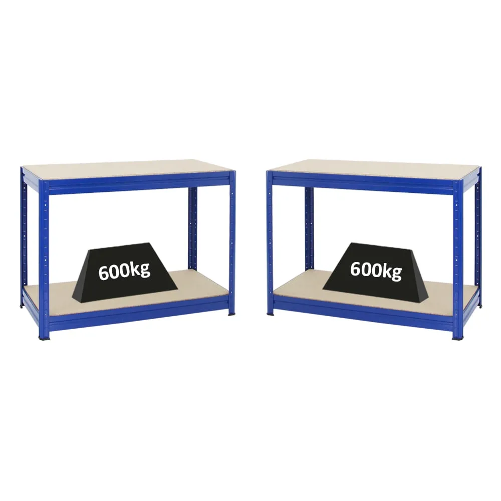 Mega Deal | 2x Höhenverstellbare Werkbank DINO | HxBxT 90x120x60cm | Traglast 600 kg | Blau
