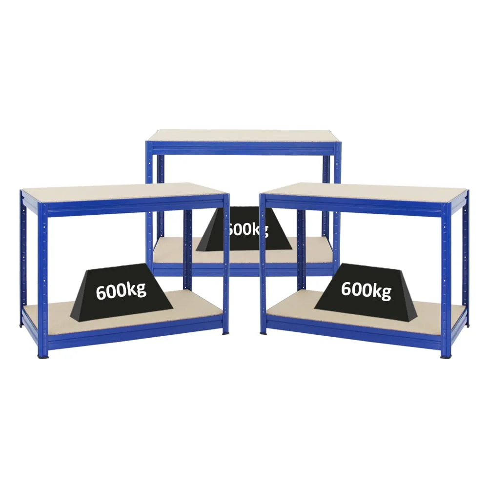 Mega Deal | 3x Höhenverstellbare Werkbank DINO | HxBxT 90x120x60cm | Traglast 600 kg | Blau