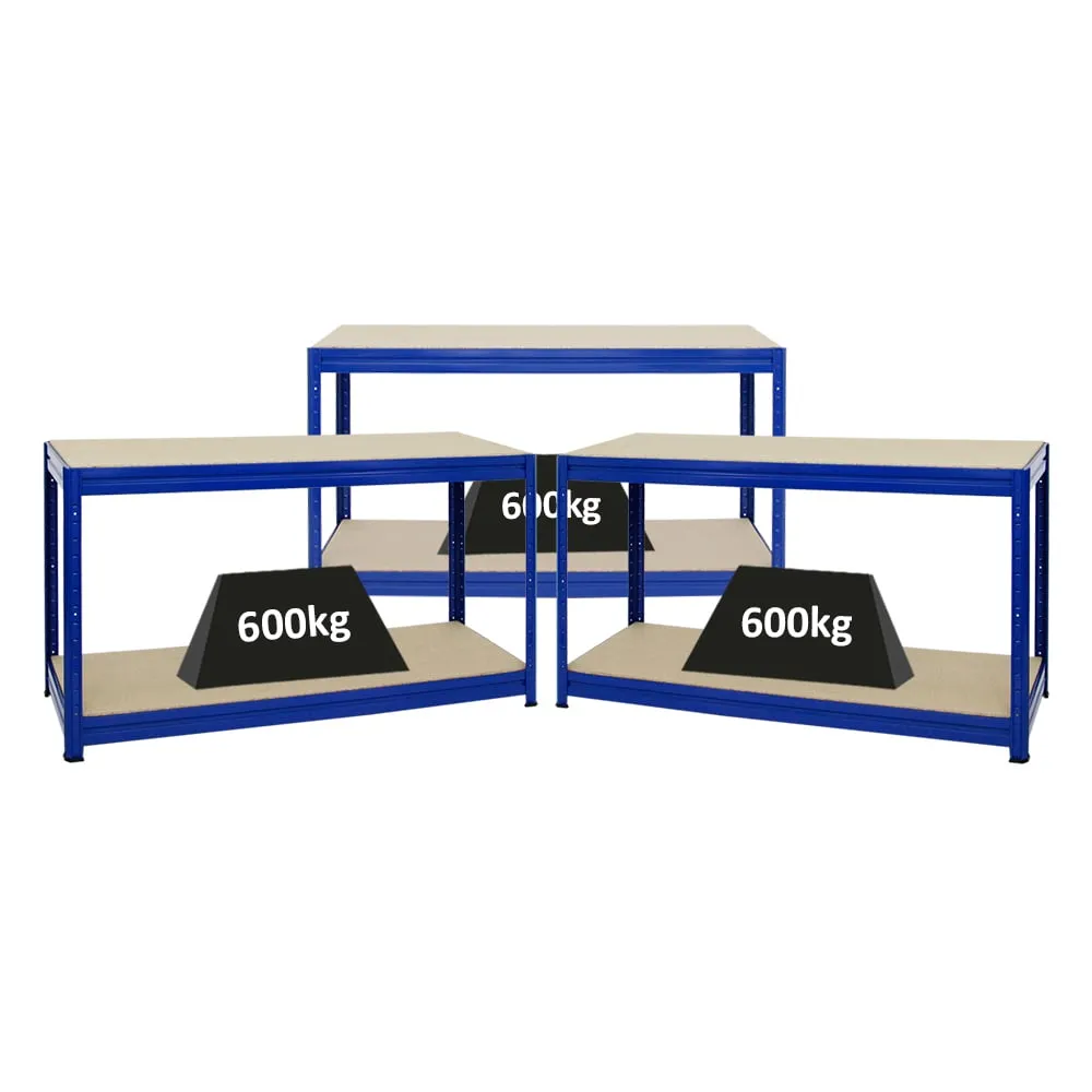 Mega Deal | 3x Höhenverstellbare Werkbank DINO | HxBxT 90x160x60cm | Traglast 600 kg | Blau