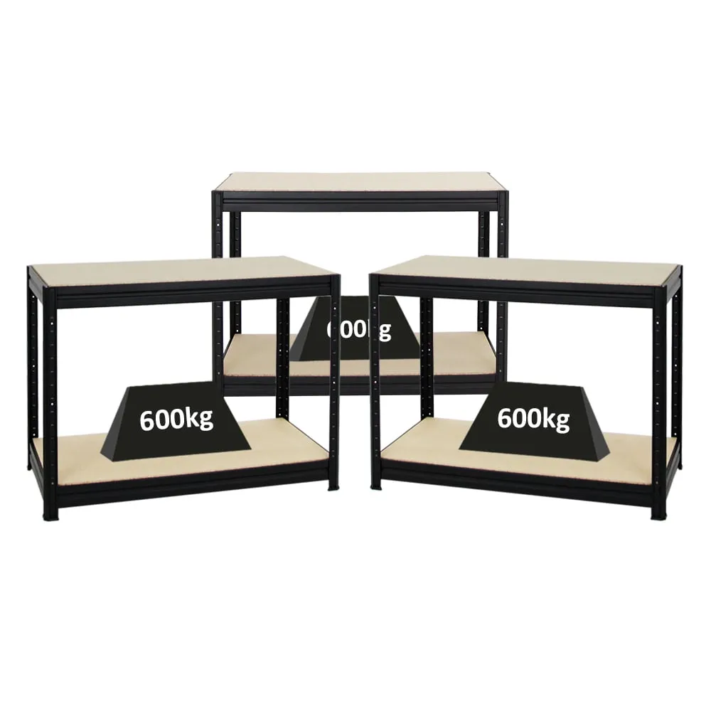 Mega Deal | 3x Höhenverstellbare Werkbank DINO | HxBxT 90x120x60cm | Traglast 600 kg | Schwarz