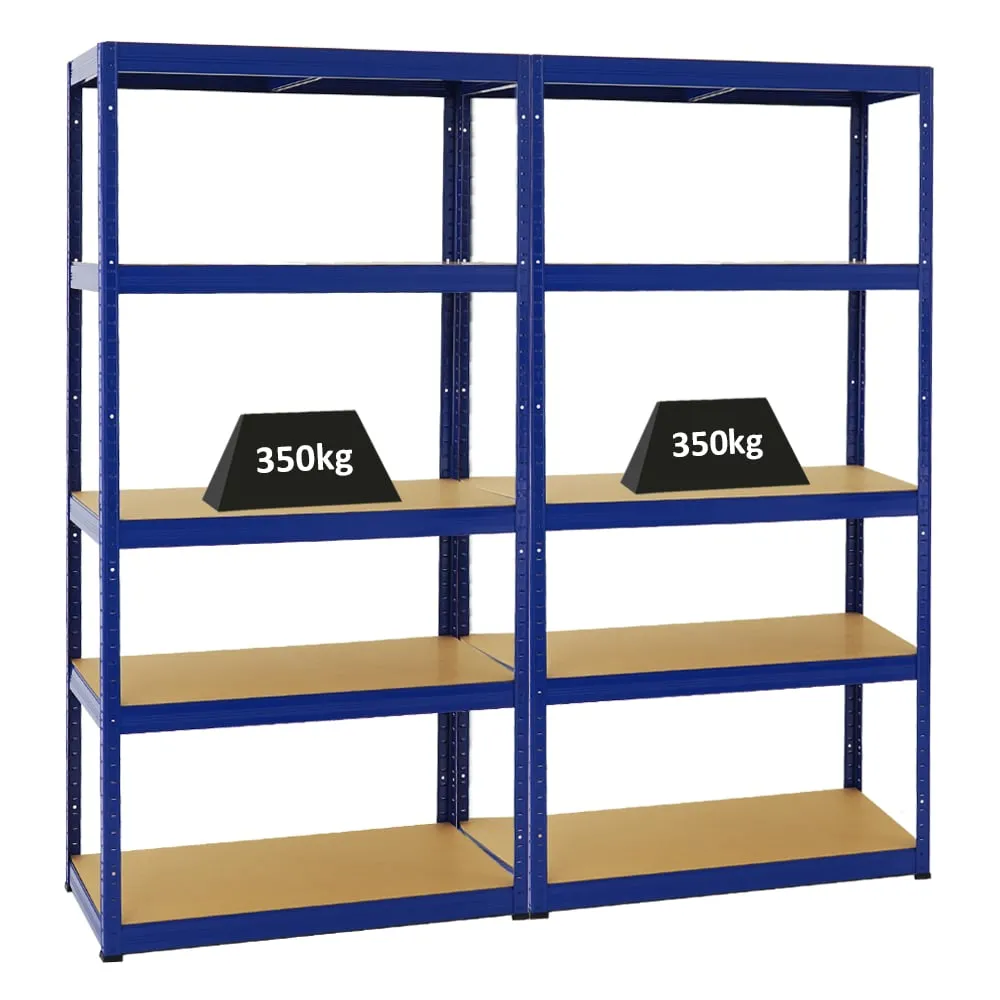 Mega Deal | 2x Schwerlastregal Slim Elephant S | HxBxT 180x90x45 cm | 5 Ebenen | Fachlast 350 kg | Blau