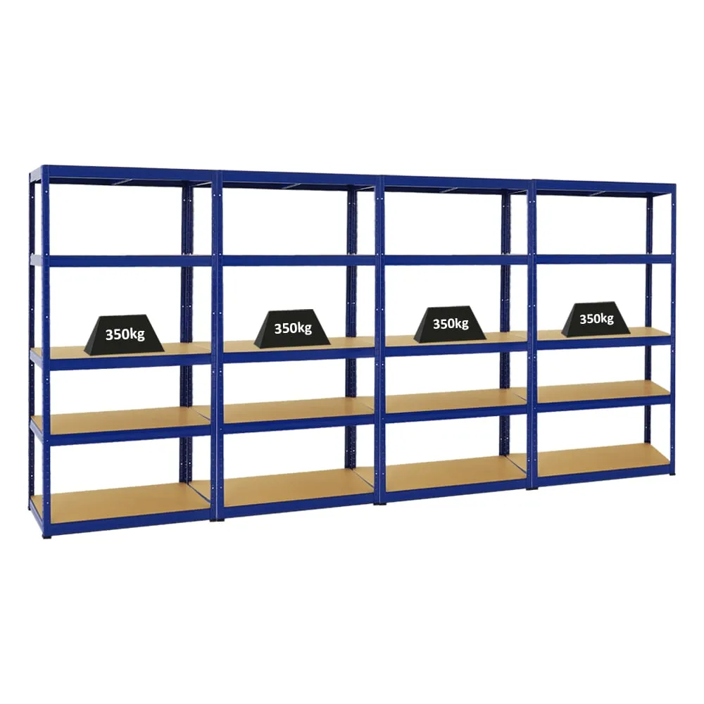 Mega Deal | 4x Schwerlastregal Slim Elephant S | HxBxT 180x90x45 cm | 5 Ebenen | Fachlast 350 kg | Blau