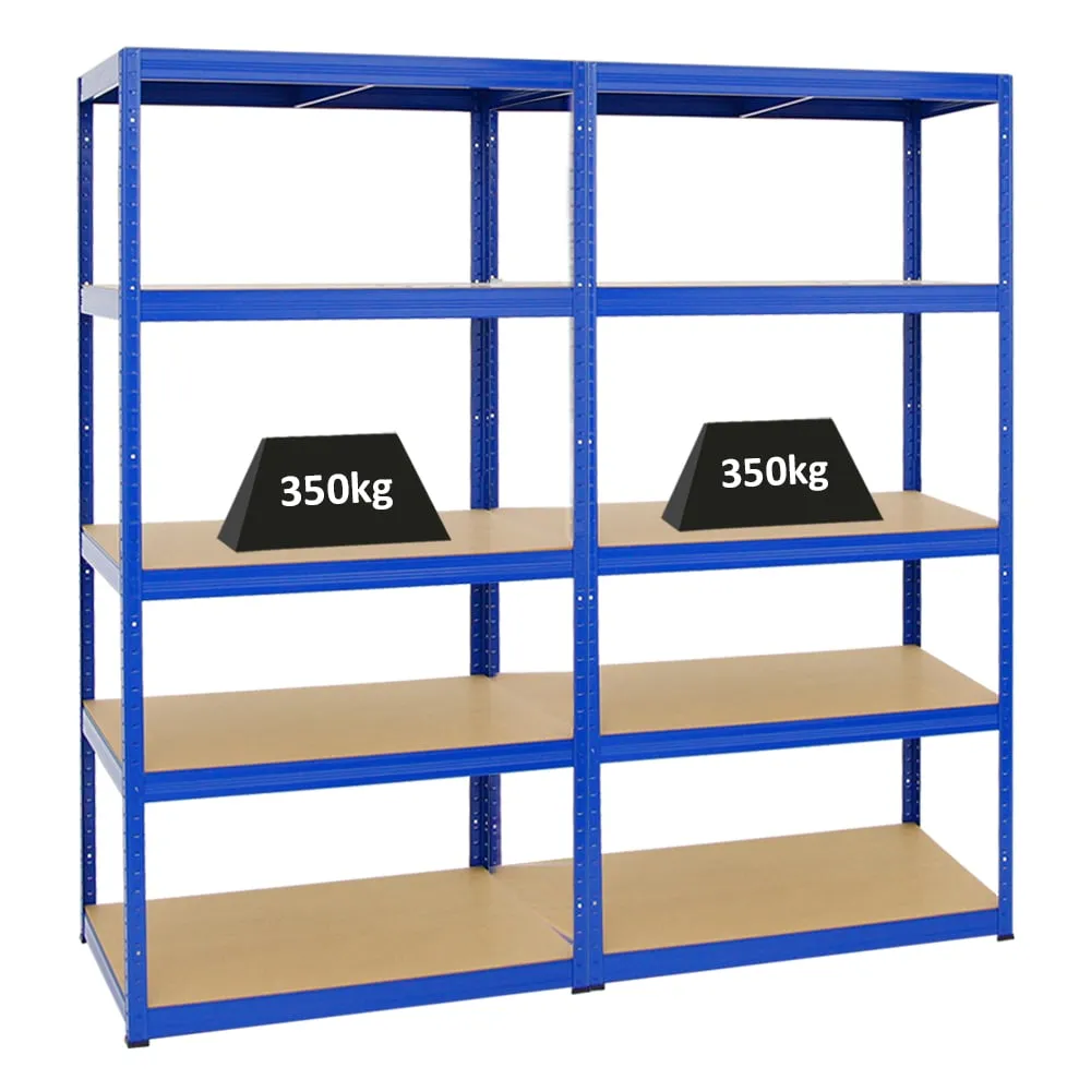 Mega Deal | 2x Schwerlastregal Slim Elephant M | HxBxT 180x90x60 cm | 5 Ebenen | Fachlast 350 kg | Blau