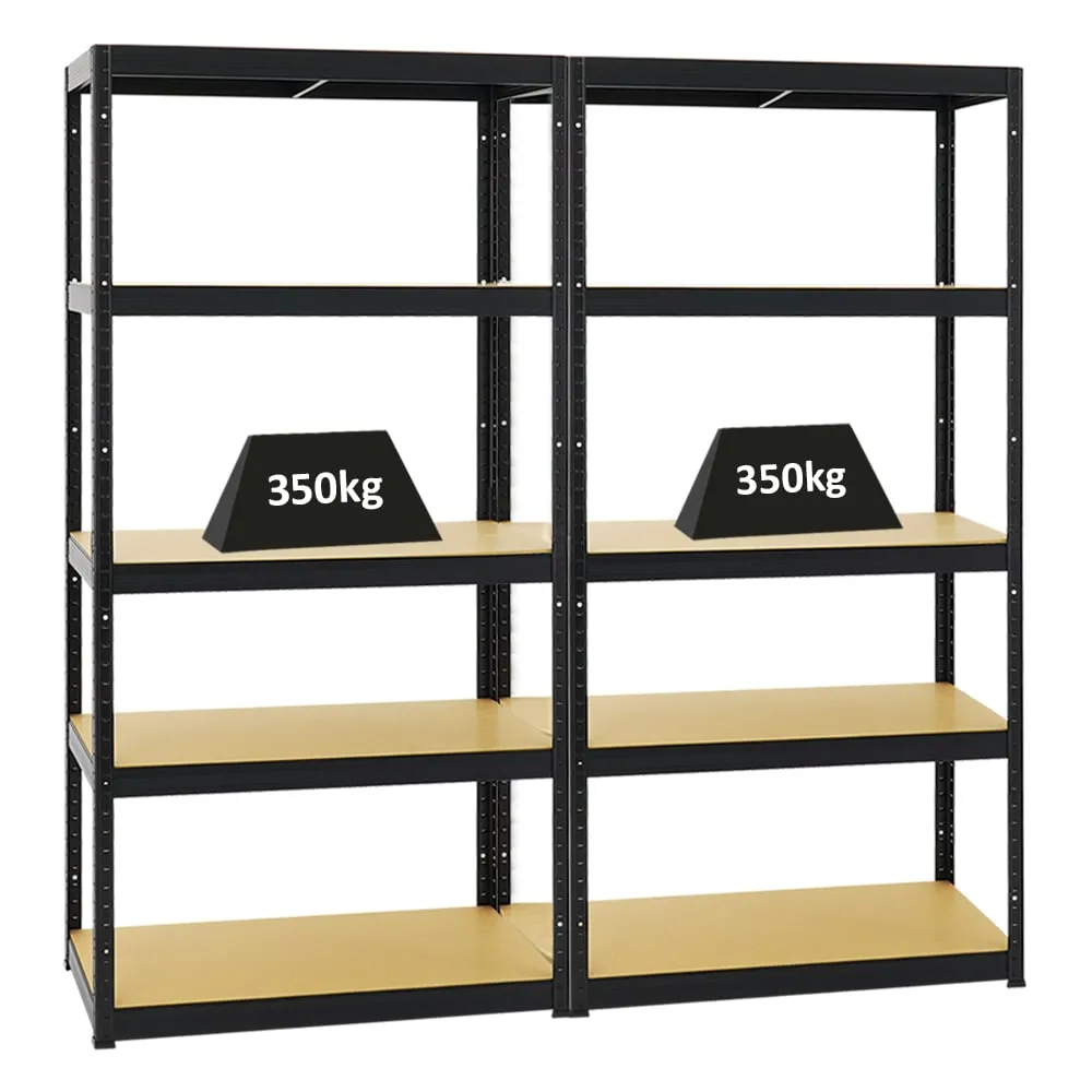 Mega Deal | 2x Schwerlastregal Slim Elephant S | HxBxT 180x90x45 cm | 5 Ebenen | Fachlast 350 kg | Schwarz