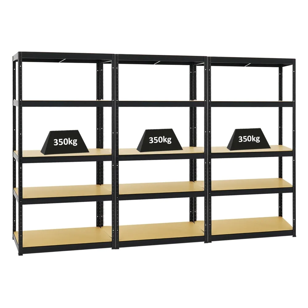 Mega Deal | 3x Schwerlastregal Slim Elephant S | HxBxT 180x90x45 cm | 5 Ebenen | Fachlast 350 kg | Schwarz