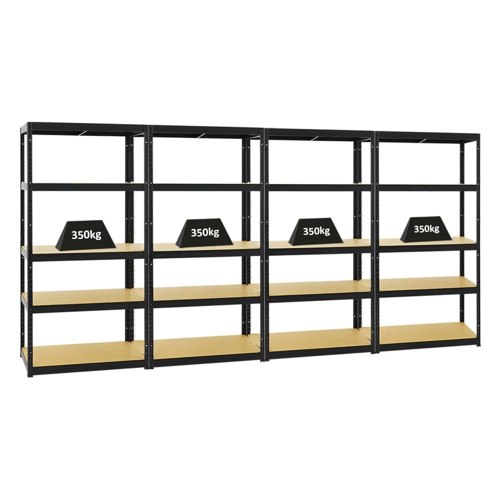 Mega Deal | 4x Schwerlastregal Slim Elephant S | HxBxT 180x90x45 cm | 5 Ebenen | Fachlast 350 kg | Schwarz