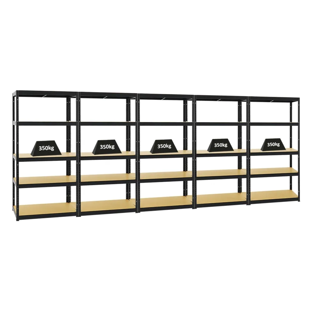 Mega Deal | 5x Schwerlastregal Slim Elephant S | HxBxT 180x90x45 cm | 5 Ebenen | Fachlast 350 kg | Schwarz