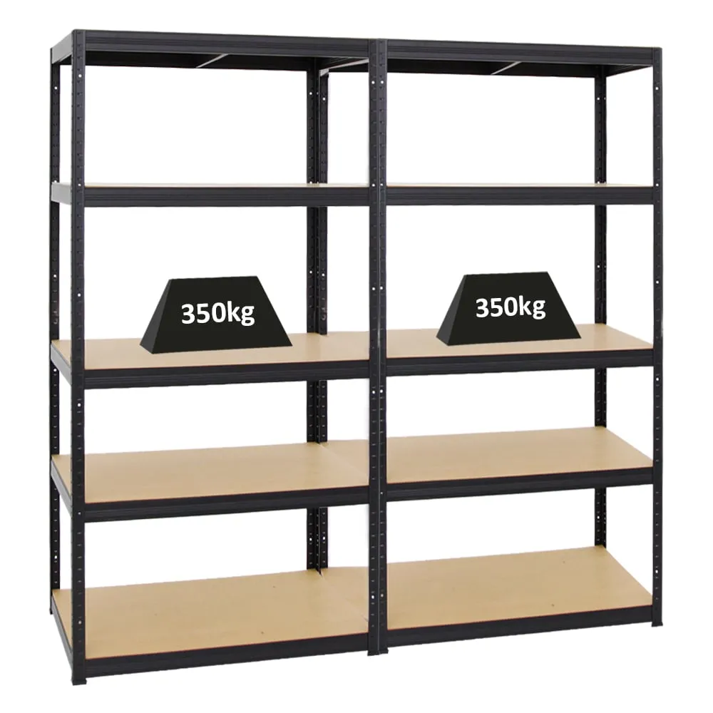 Mega Deal | 2x Schwerlastregal Slim Elephant M | HxBxT 180x90x60 cm | 5 Ebenen | Fachlast 350 kg | Schwarz