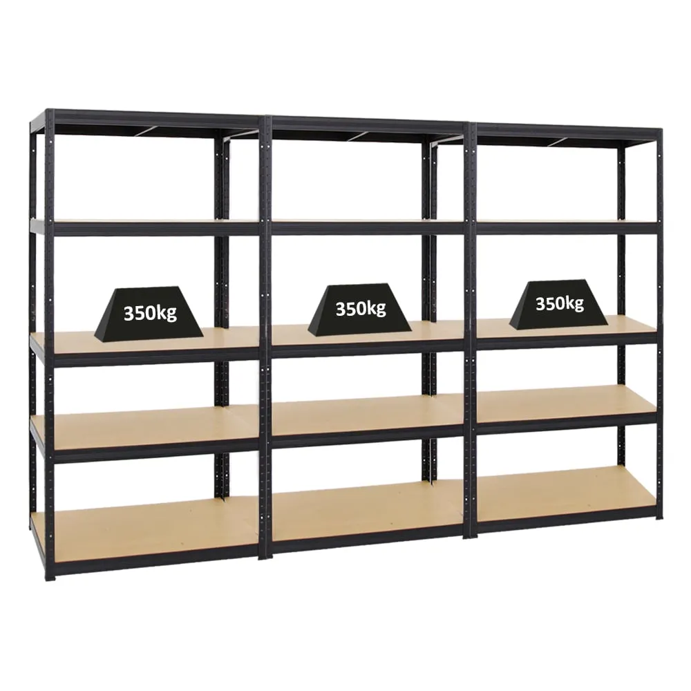 Mega Deal | 3x Schwerlastregal Slim Elephant M | HxBxT 180x90x60 cm | 5 Ebenen | Fachlast 350 kg | Schwarz