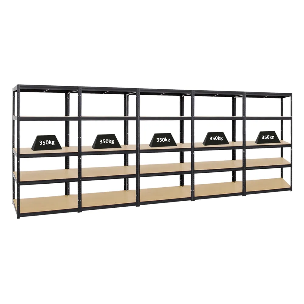 Mega Deal | 5x Schwerlastregal Slim Elephant M | HxBxT 180x90x60 cm | 5 Ebenen | Fachlast 350 kg | Schwarz